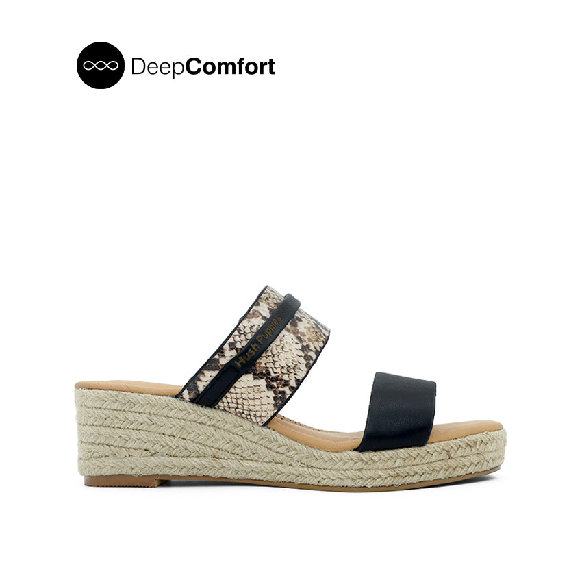 Discount on Hush Puppies  shoes - SKU: Myla Wedge Women's Sandals - Black Snake Leather