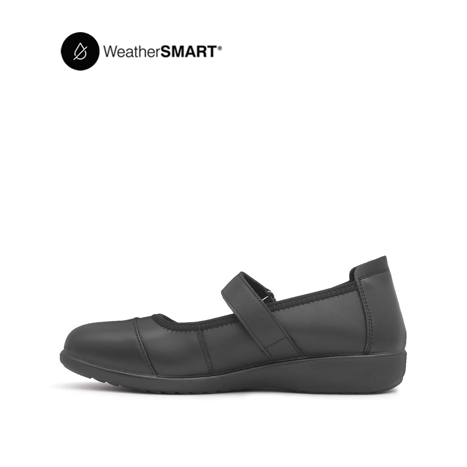 Nadia Mary Jane Toe Cap Women's Shoes - Black Leather Waterproof
