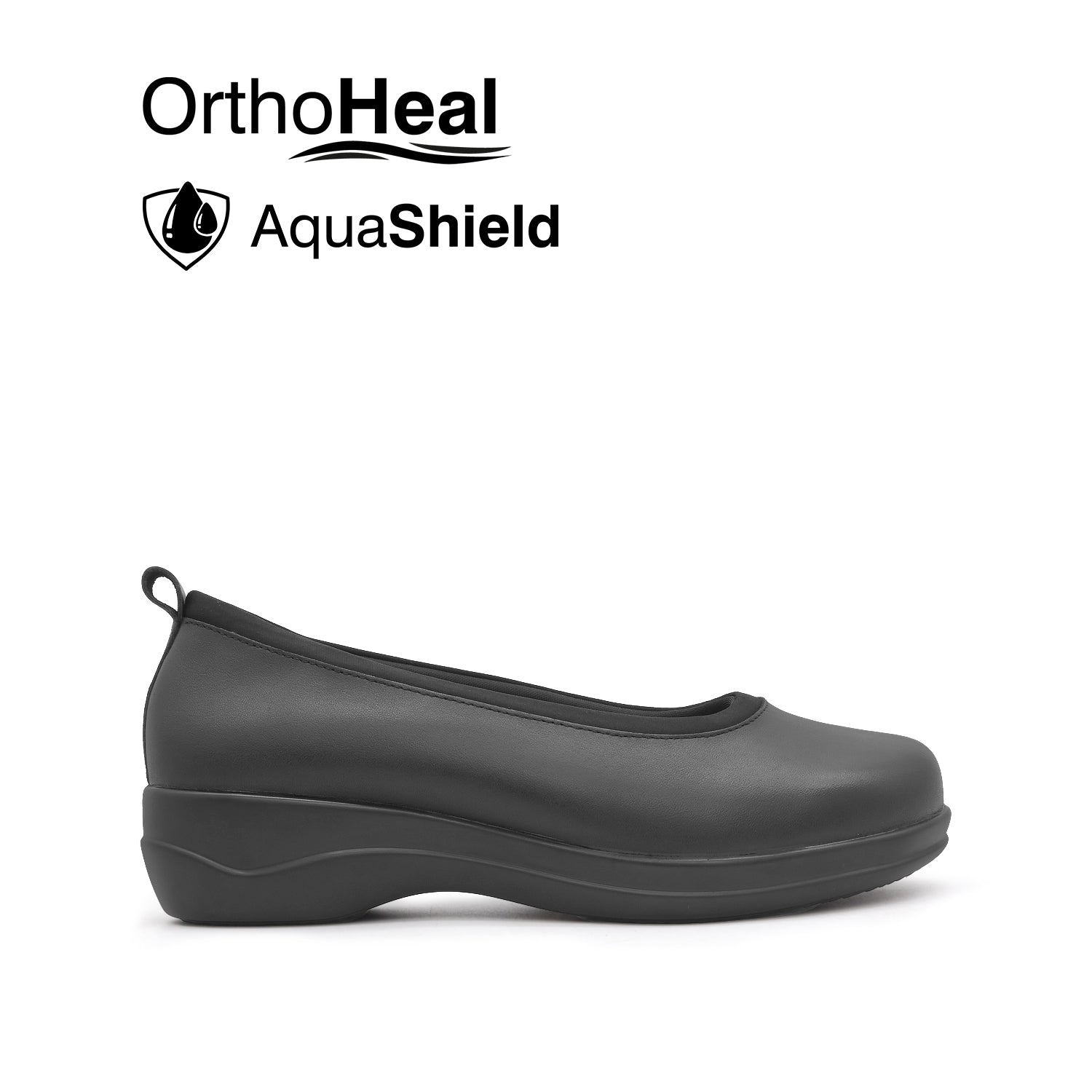 Natalia Slip On Plain Toe Women's Shoes - Black Leather Waterproof