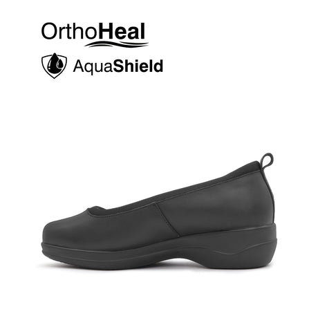 Natalia Slip On Plain Toe Women's Shoes - Black Leather Waterproof