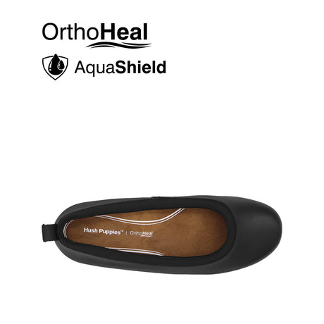 Natalia Slip On Plain Toe Women's Shoes - Black Leather Waterproof