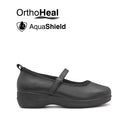 Natalia Mary Jane Plain Toe Women's Shoes - Black Leather Waterproof