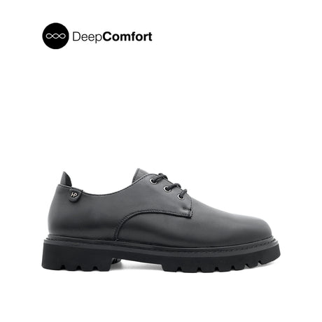 Patsey Lace Up Women's Shoes - Black Leather Plain Toe