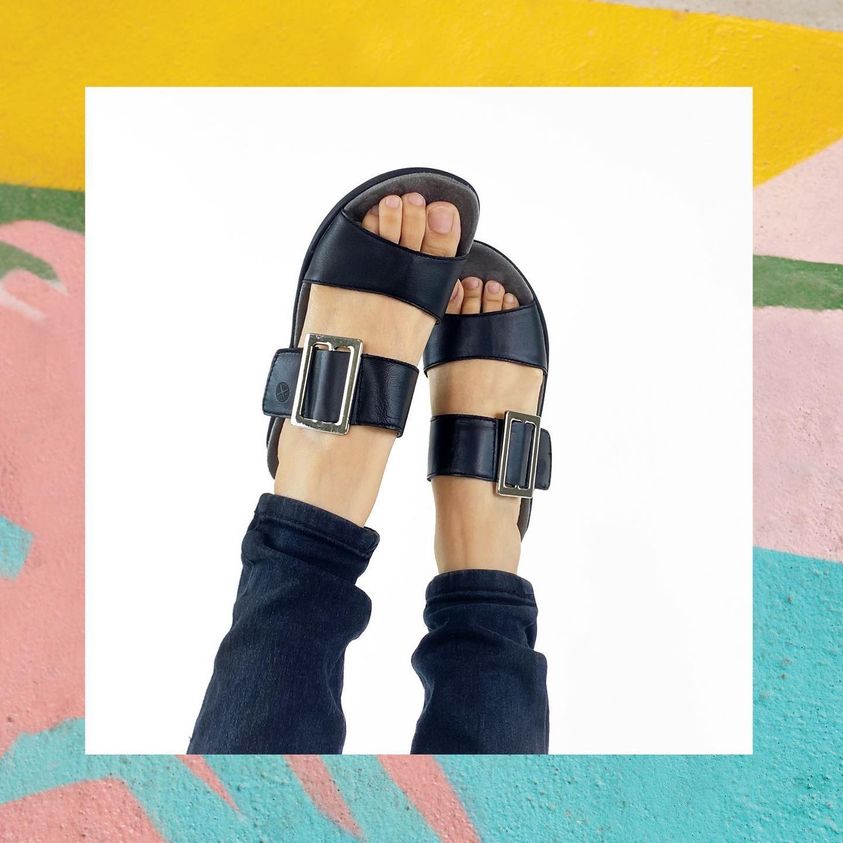 Dorri 2 Band Slide Women's Sandals - Bold Black Leather